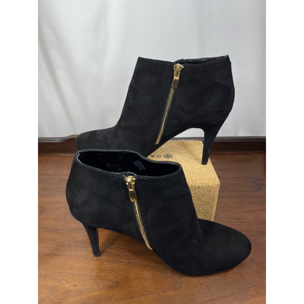Black Suede Bootie by Audrey Brooke Abbriley Gold Zip Ankle Size 11 Party Casual